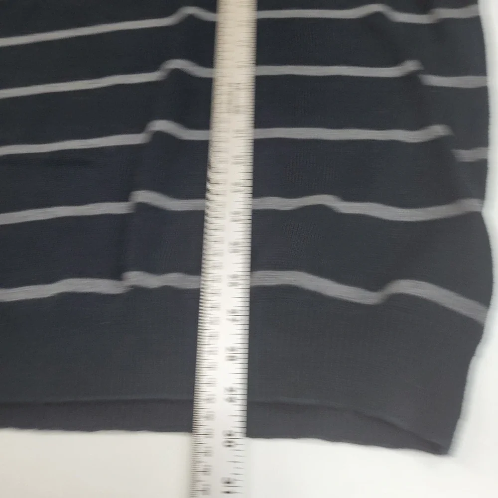Chaps Mens Large Black Gray Striped Crewneck Sweater Cotton Pullover